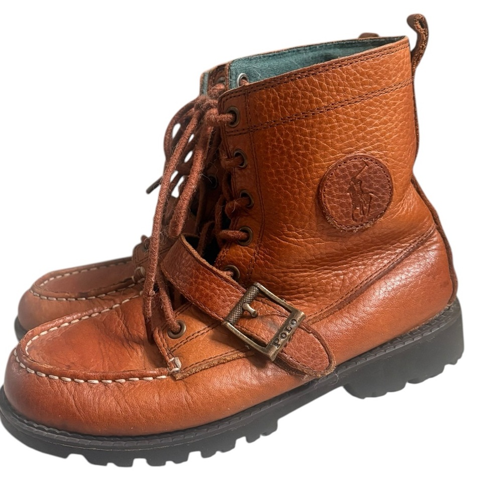 Polo Ralph Lauren Ranger Brown Leather Lace-Up Buckle Boots SZ 4 EUC